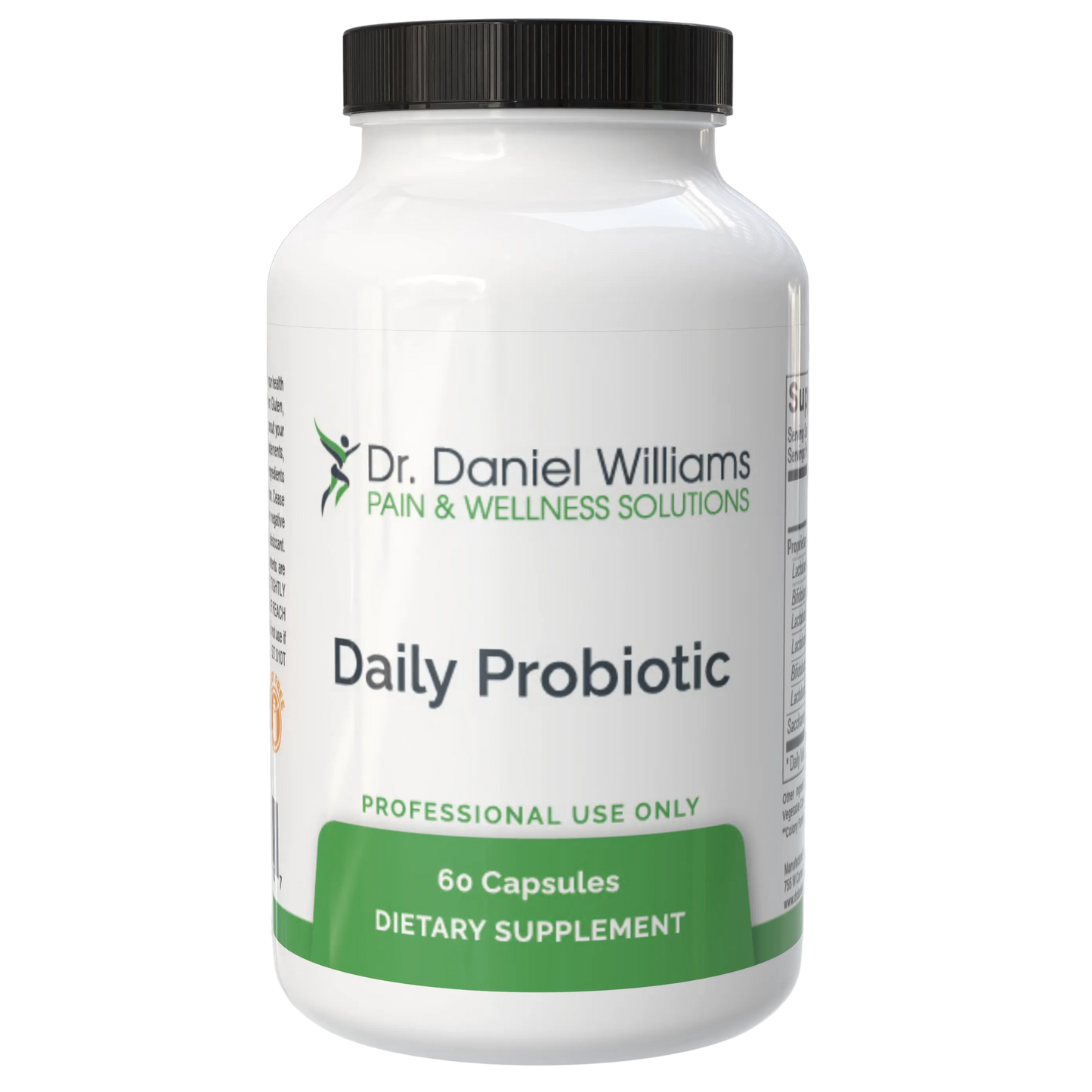 Dr. Daniel Williams Daily Probiotic supplement bottle on a gray background