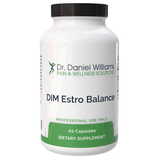 DIM Estro Balance supplement bottle by Dr. Daniel Williams, 60 capsules