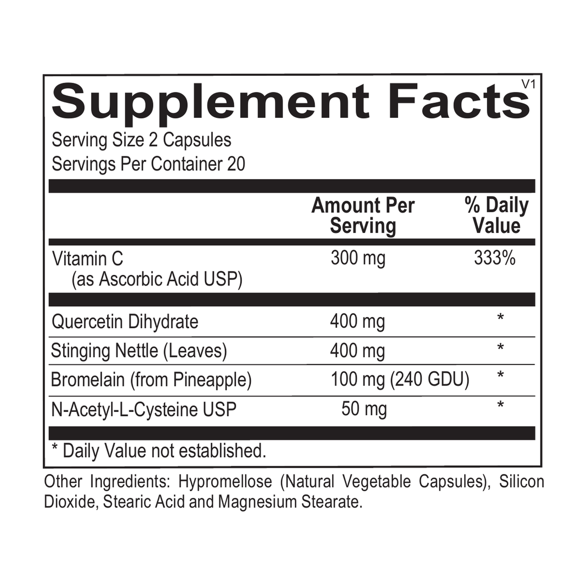 Hist Support supplement facts and other ingredients